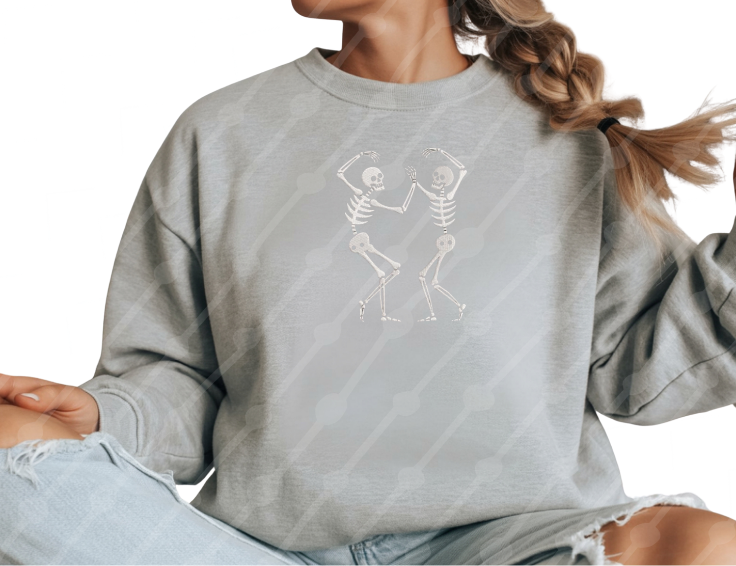 EMBROIDERED CREWNECK - DANCING SKELETONS
