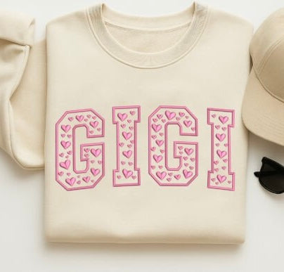 GIGI HEARTS VALENTINE - EMBROIDERED CREWNECK - ADULT