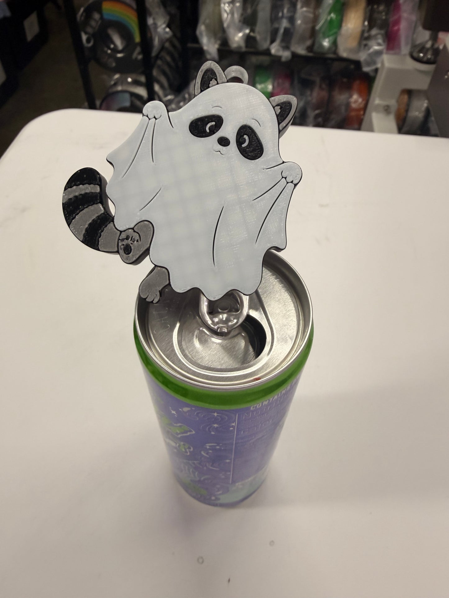 Raccoon Ghost Can Soda Opener Nail Saver Keychain