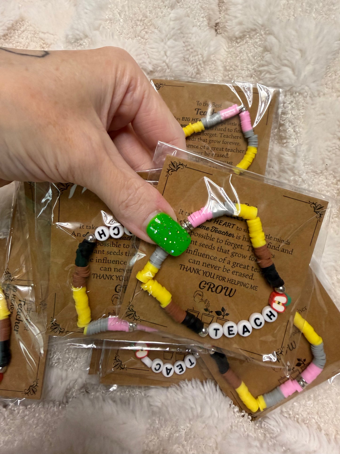 Teach Teacher Resin Beaded Bracelet - Teacher Appreciation
