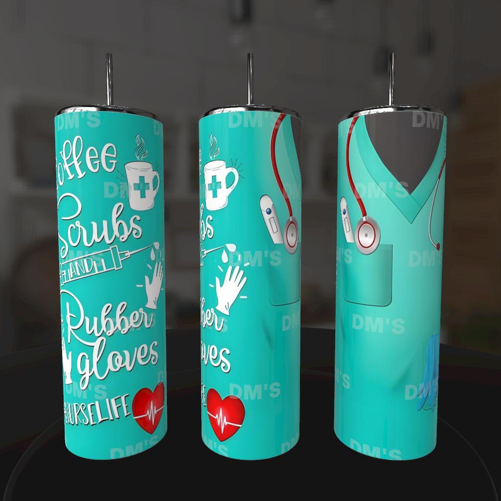 COFFEE SCRUBS RUBBER GLOVES NURSING MEDICAL TUMBLER