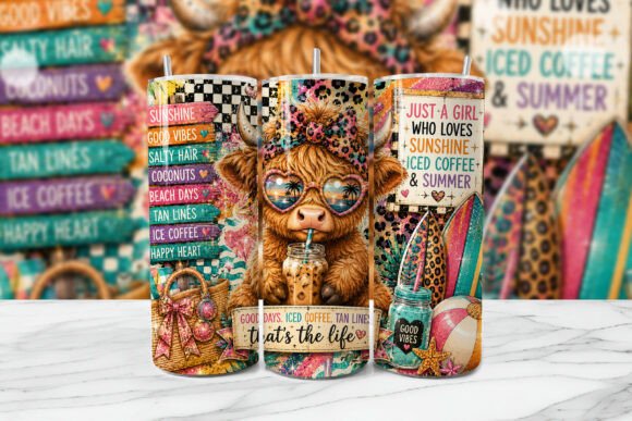 Summer Highland Cow Tumbler 20oz Matte Glossy Shimmer Glow in Dark - Comes with Gift Box & Straw