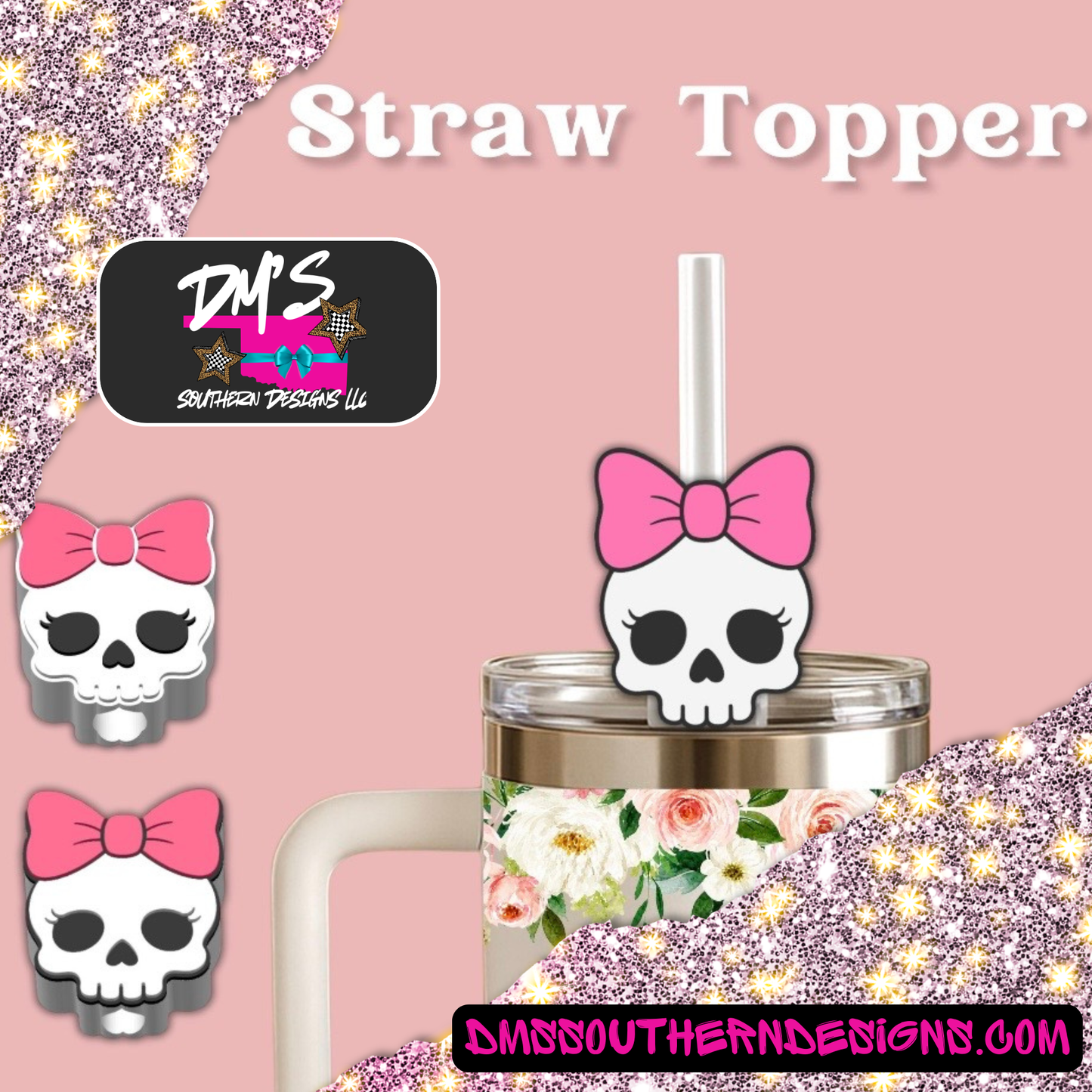 Skull Pink Bow Topper