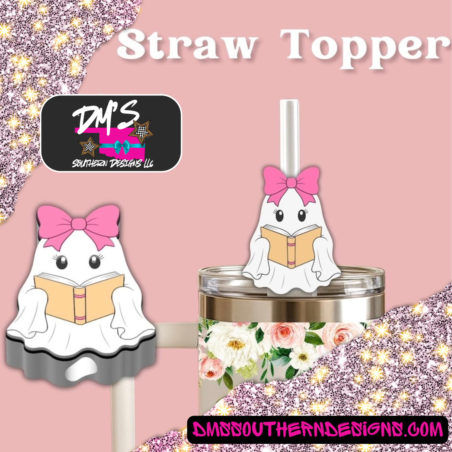 Ghost Reading Book Straw Topper