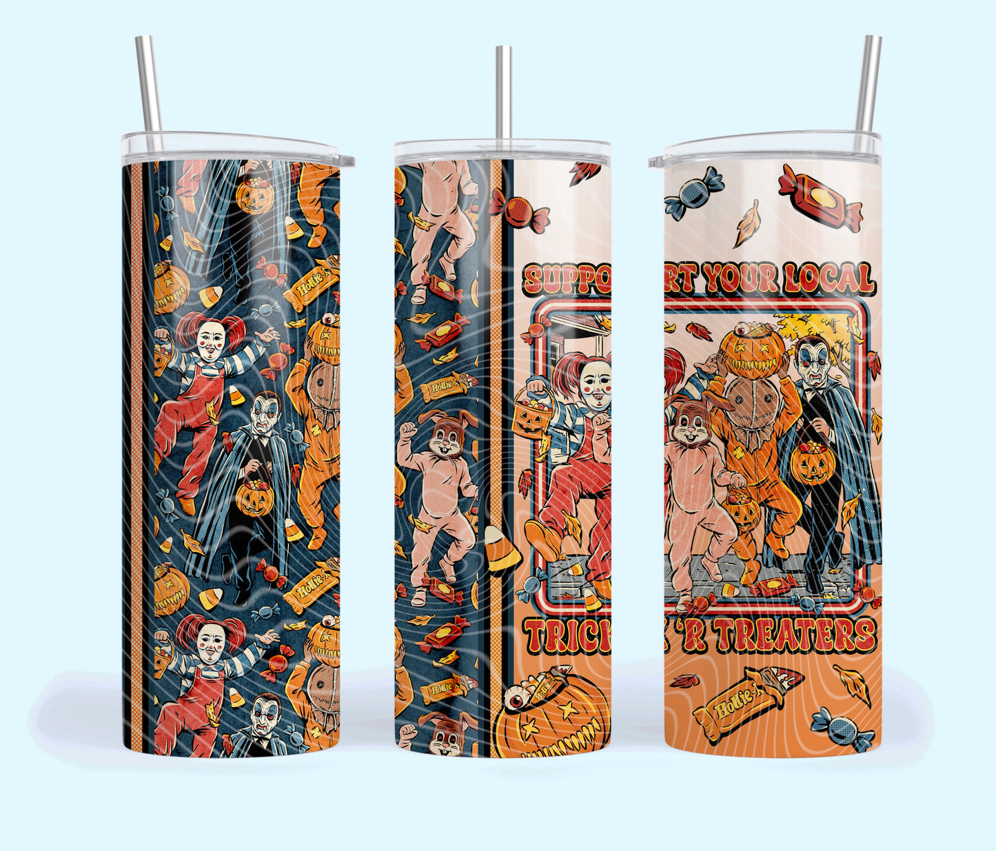 TRICK R TREATERS Tumbler 20oz Matte Glossy Shimmer Glow in Dark - Comes with Gift Box & Straw