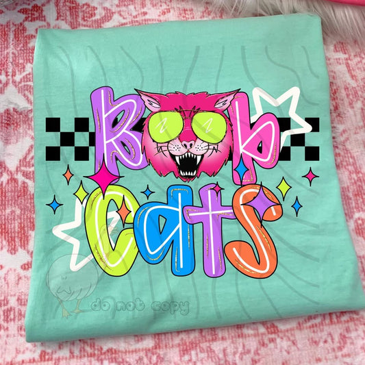NEON BOBCATS CHECKERED MASCOT