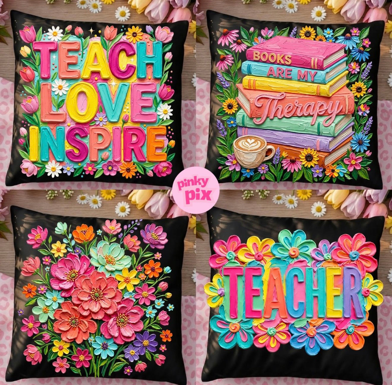 Floral Teacher Watercolor DTF Transfer Bundle - 8 Designs
