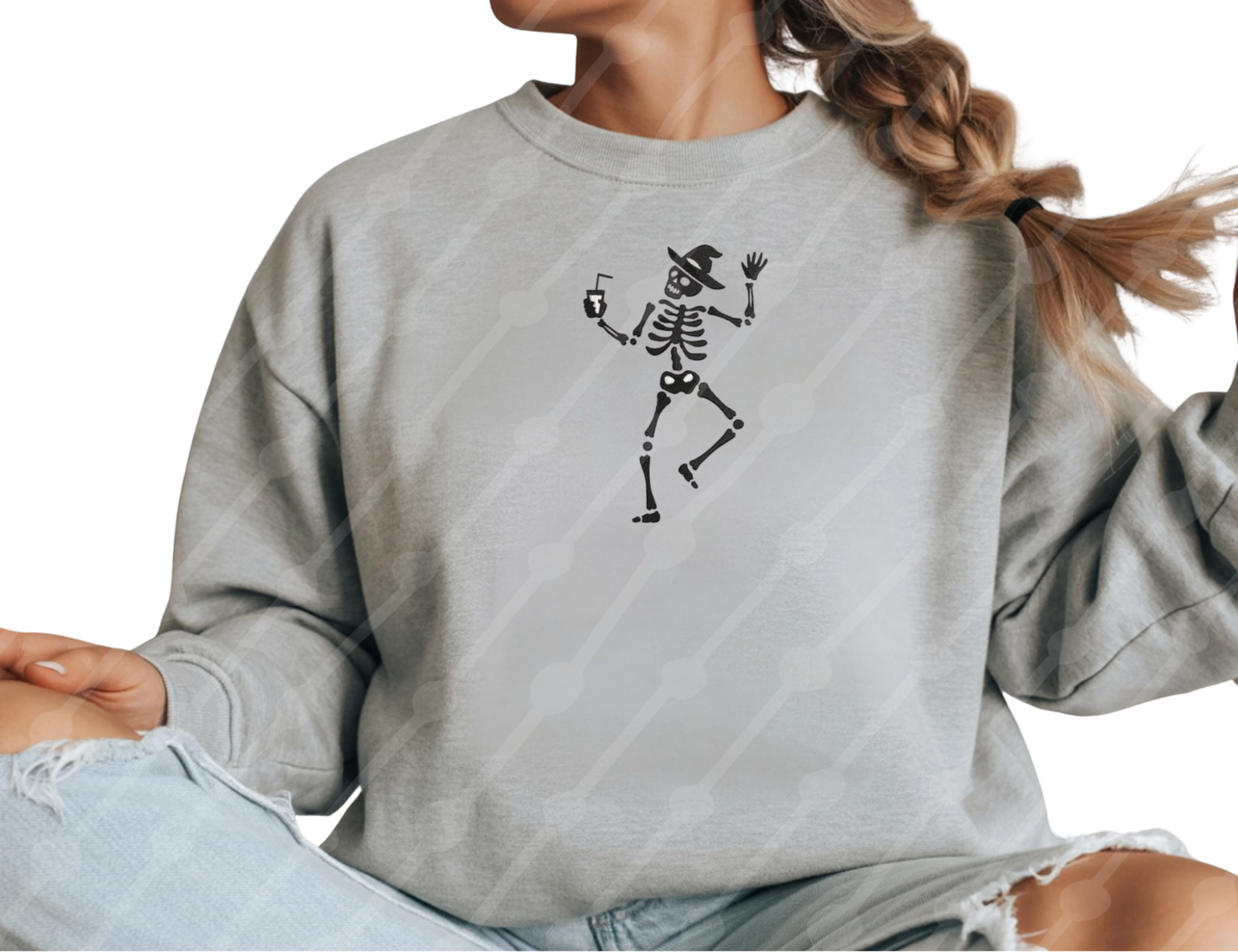 EMBROIDERED CREWNECK - DANCING SKELETON
