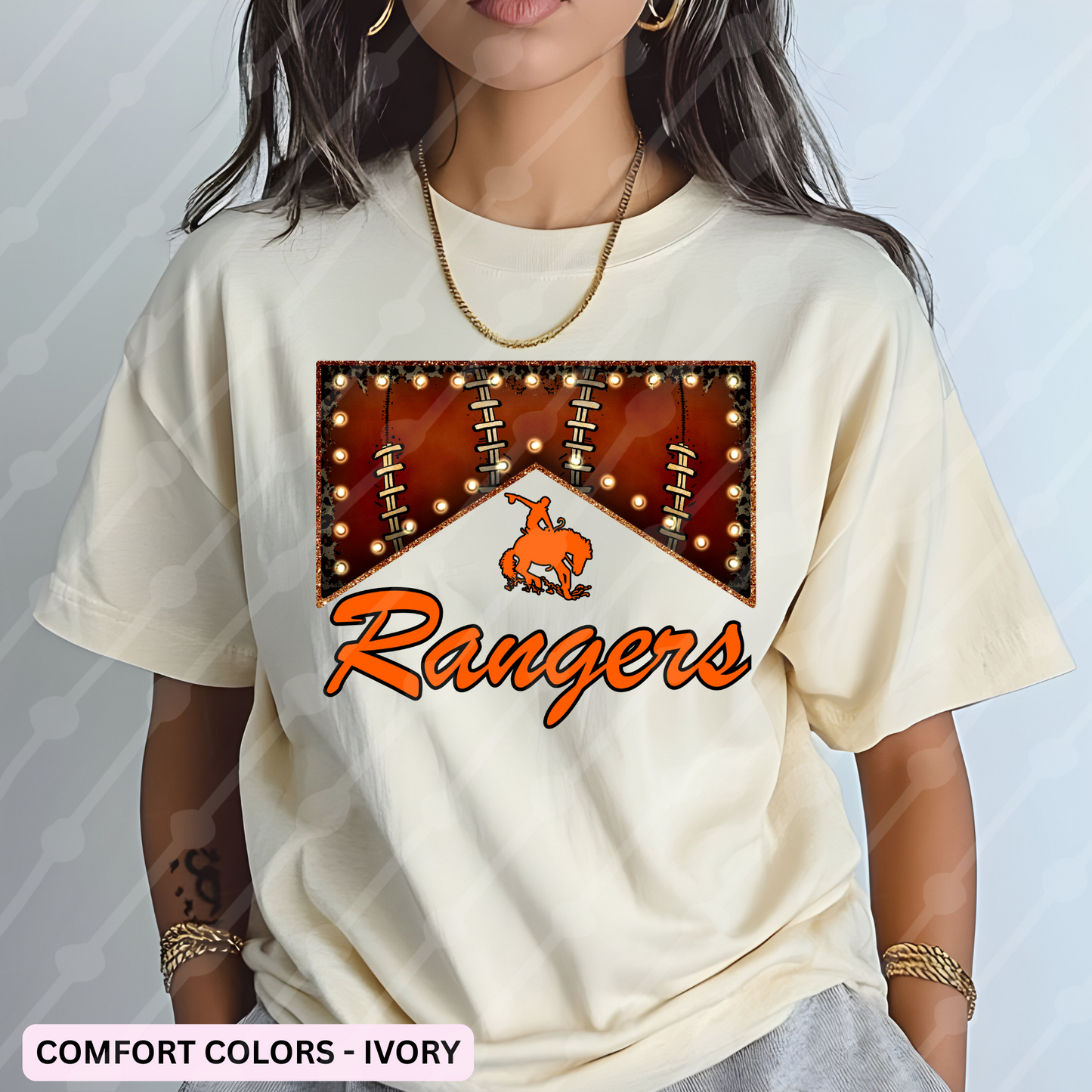RANGERS MARQUEE WITH MASCOT BLACK OUTLINE