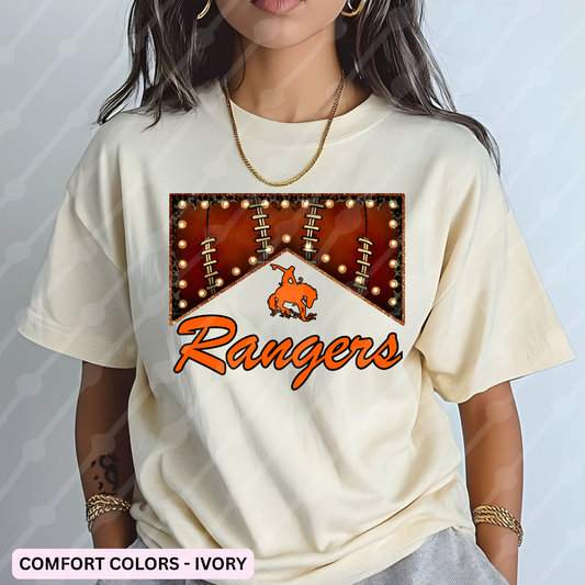 RANGERS MARQUEE WITH MASCOT BLACK OUTLINE