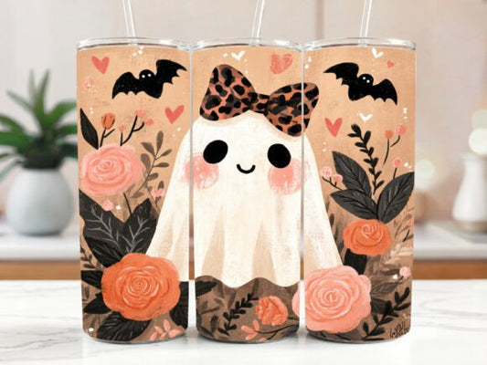 Cute Ghost Tumbler 20oz Matte Glossy Shimmer Glow in Dark - Comes with Gift Box & Straw
