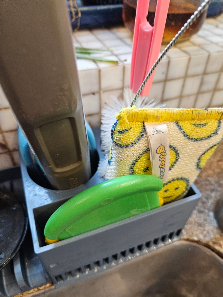 Kitchen Sink Wand & Sponge Organizer with Drain
