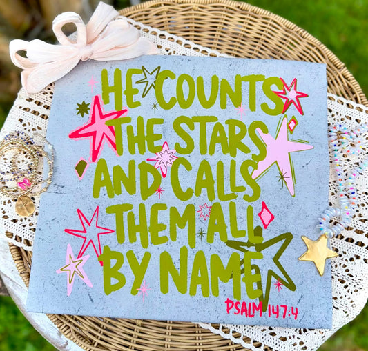 HE COUNTS THE STARS AND CALLS THEM ALL BY NAME