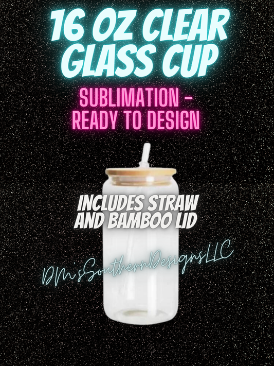 16oz Clear Glossy Libbey Glass Can Cup with Bamboo Lid - Sublimation