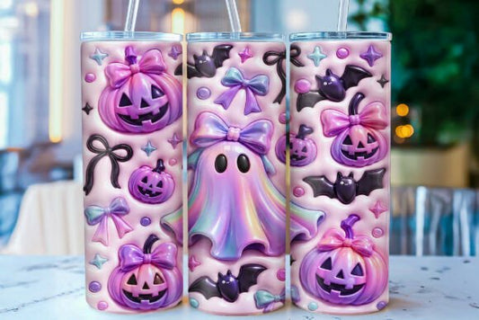 Holographic Inflated Ghost Tumbler 20oz Matte Glossy Shimmer Glow in Dark - Comes with Gift Box & Straw