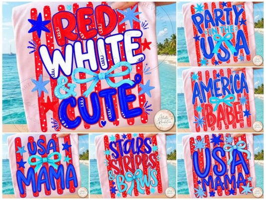 COQUETTE PATRIOTIC- 4TH OF JULY - Ready to Press DTF Transfer,  Trucker Hats, & Shirts