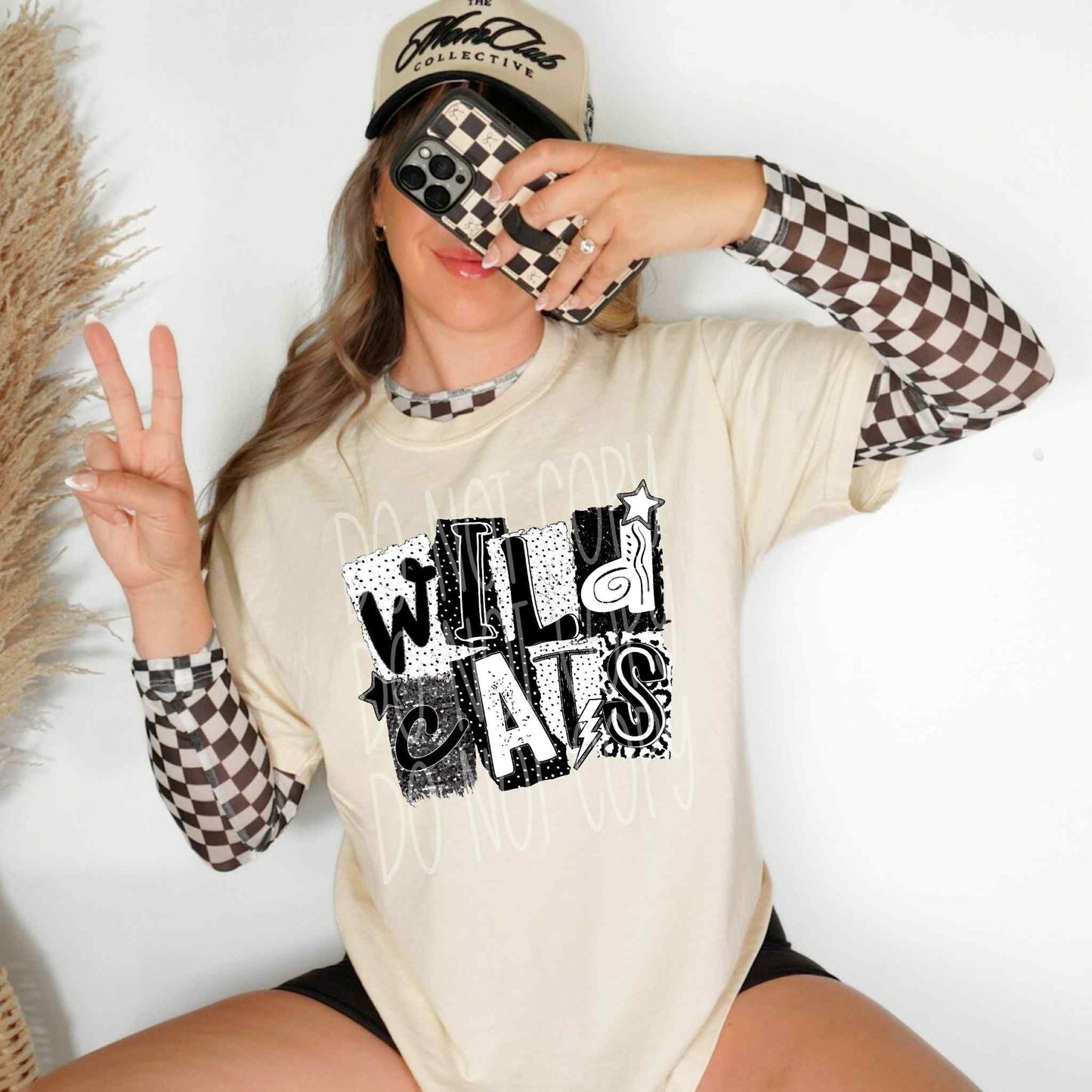Wildcats Black and White Block Mascot