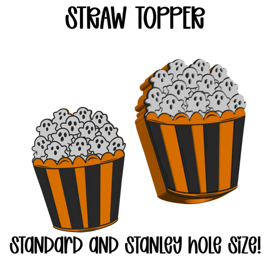 Ghost Popcorn Bucket Straw Topper