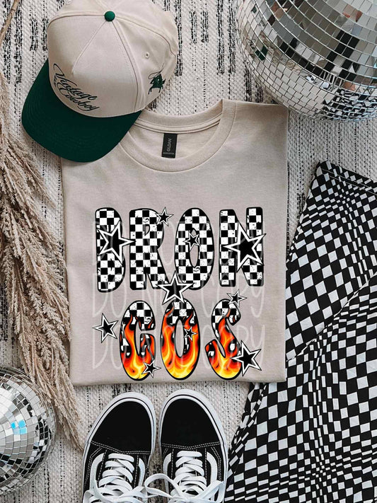 Flame and Checker Broncos Mascot