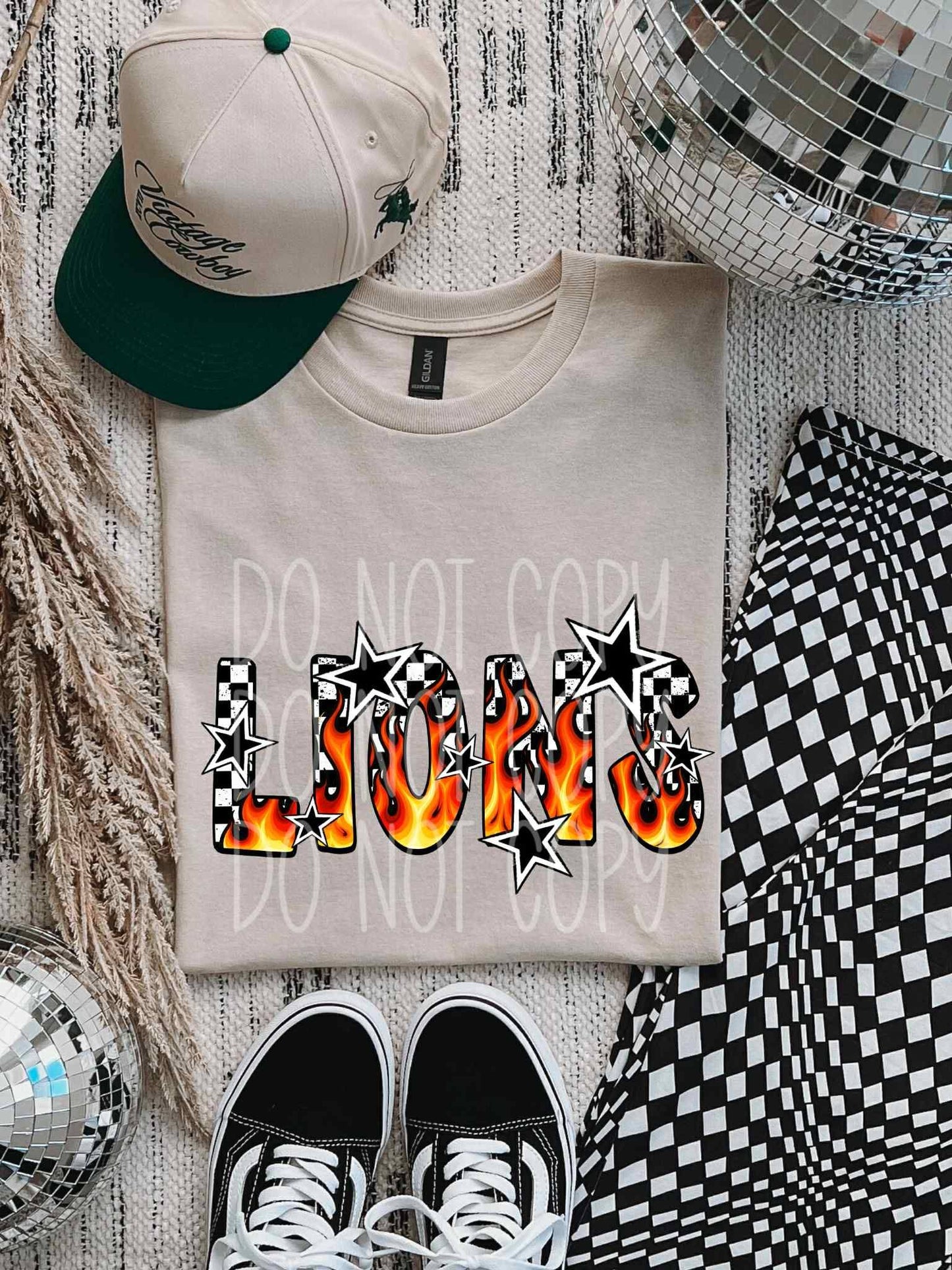 Flame and Checker Lions Mascot