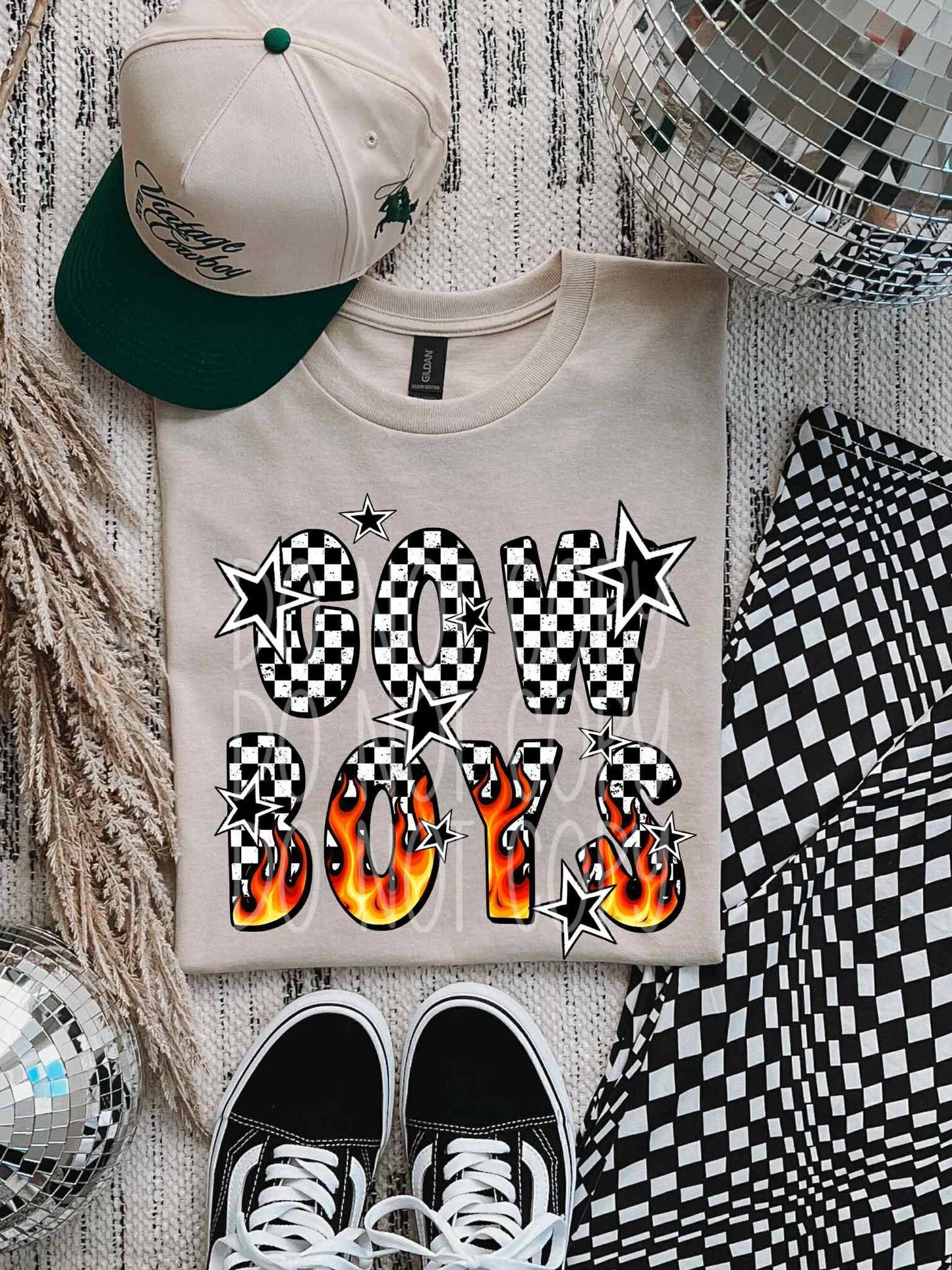 Flame and Checker Cowboy Mascot