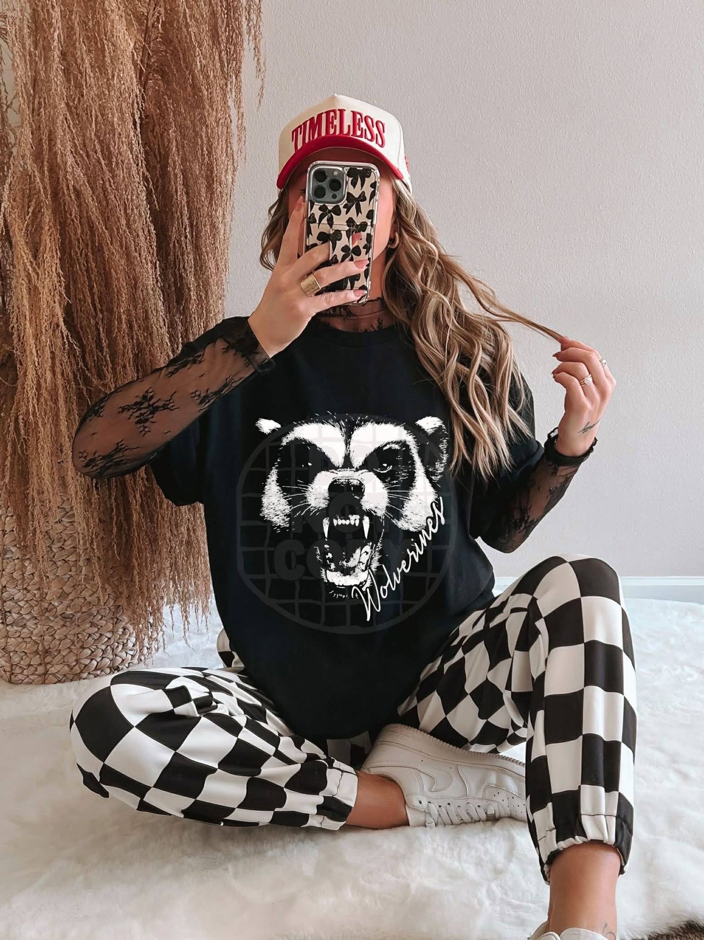 Black and White Wolverine Mascot