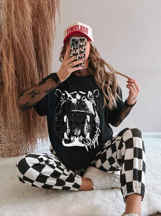 Black and White Hippos Mascot