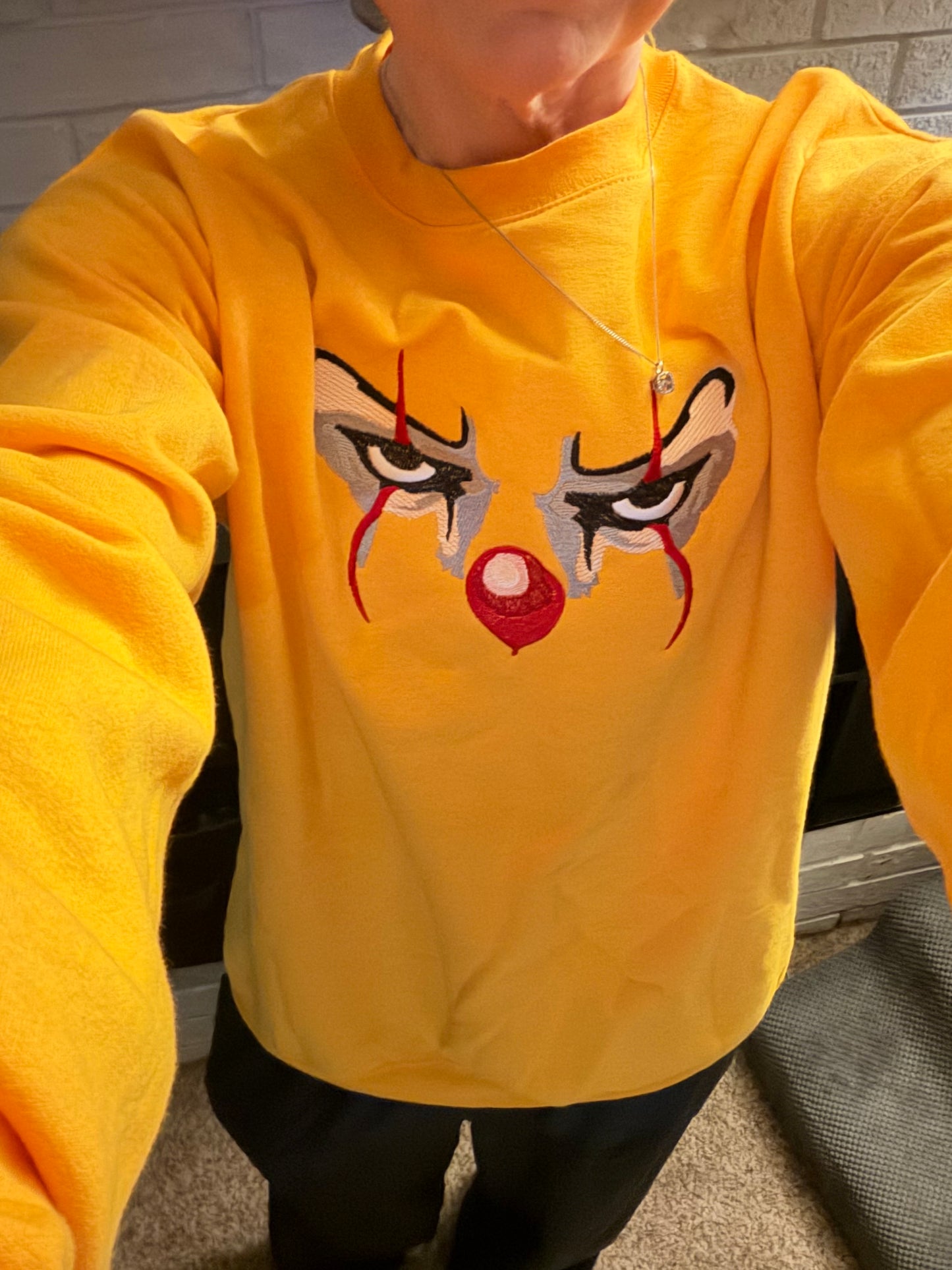 CLOWN FACE PENNY*WISE WE ALL FLOAT SWEATSHIRT OR HOODIE - GOLD GILDAN