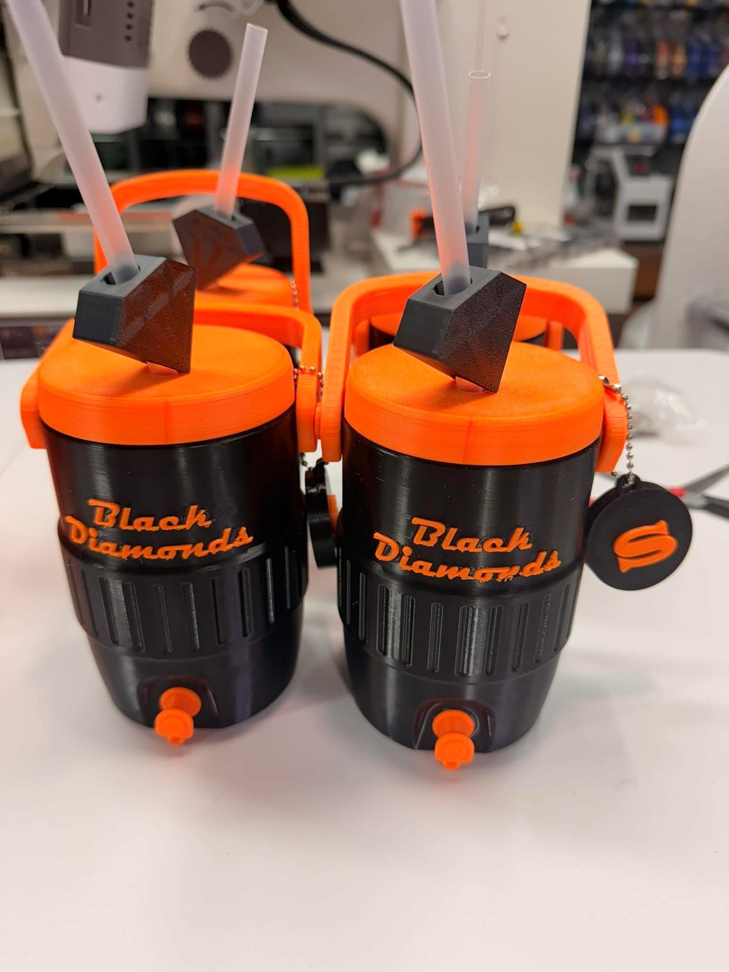 Black Diamonds 12oz Standard Can Cooler with Straw Topper & Nail Saver Can Top Opener