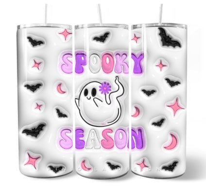 Spooky Season Tumbler 20oz Matte Glossy Shimmer Glow in Dark - Comes with Gift Box & Straw