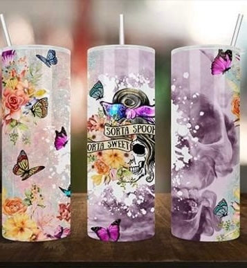 Sorta Spooky Sorta Sweet Tumbler 20oz Matte Glossy Shimmer Glow in Dark - Comes with Gift Box & Straw
