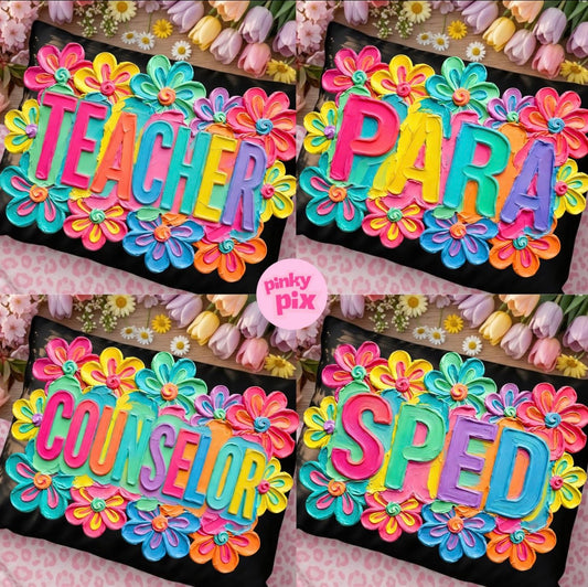 Floral Teacher Watercolor DTF Transfer Bundle - 8 Designs