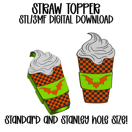 Bat Checkered Latte Straw Topper