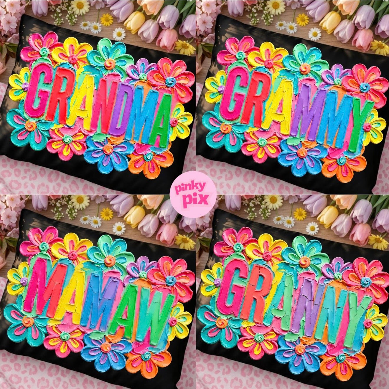 Family Names Watercolor DTF Transfer Bundle - 8 Designs Mom Grandma