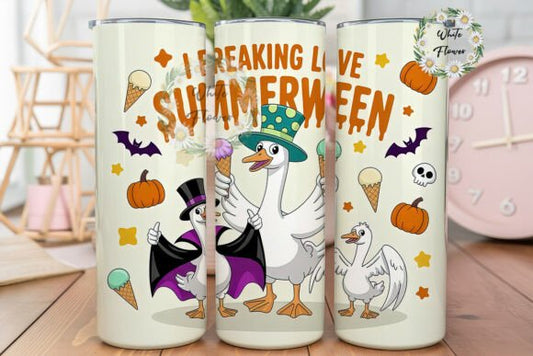 I Freaking Love Summerween Tumbler 20oz Matte Glossy Shimmer Glow in Dark - Comes with Gift Box & Straw