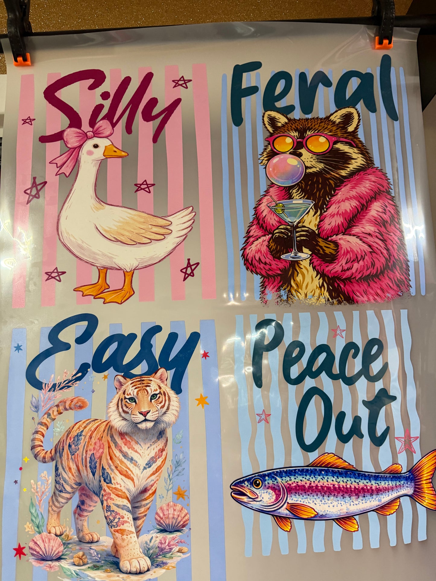 STRIPED CUTE ANIMAL #3 - 4 TRANSFERS - PREMADE DTF BUNDLE - READY TO PRESS