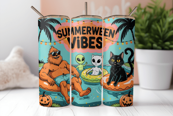 Summerween Vibes Tumbler 20oz Matte Glossy Shimmer Glow in Dark - Comes with Gift Box & Straw