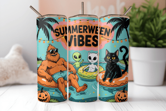 Summerween Vibes Tumbler 20oz Matte Glossy Shimmer Glow in Dark - Comes with Gift Box & Straw