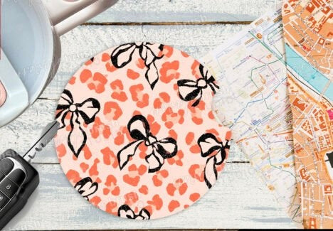 BOWS & LEOPARD - POLY CAR COASTER SET OF 2