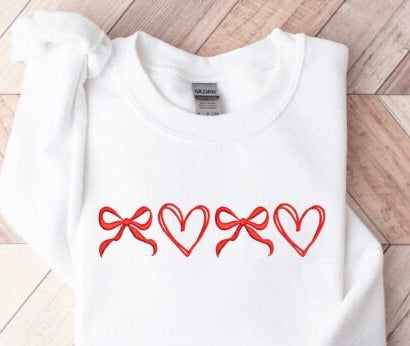 COQUETTE HEARTS & BOWS EMBROIDERED CREWNECK - ADULT