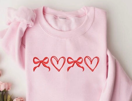 COQUETTE HEARTS & BOWS EMBROIDERED CREWNECK - ADULT