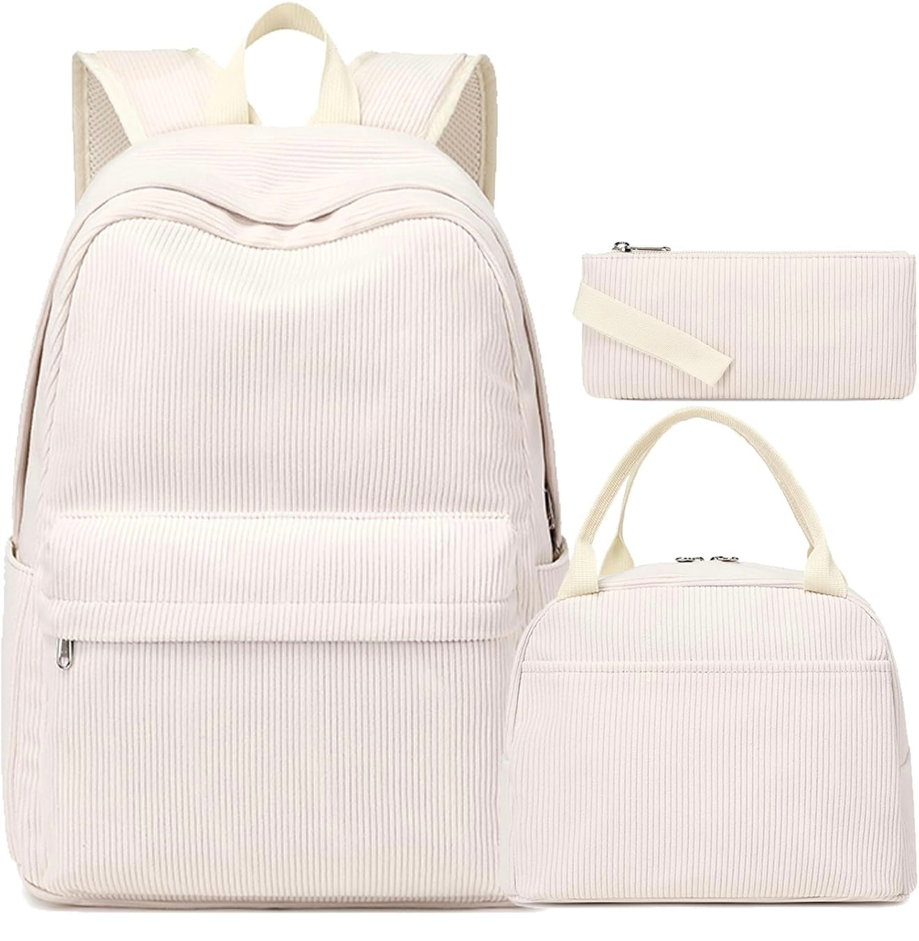 Cream Corduroy 3 Piece Backpack Set