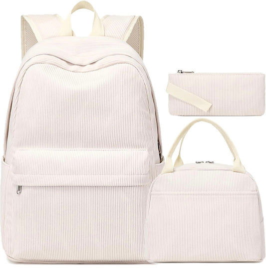 Cream Corduroy 3 Piece Backpack Set