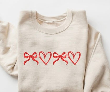 COQUETTE HEARTS & BOWS EMBROIDERED CREWNECK - ADULT