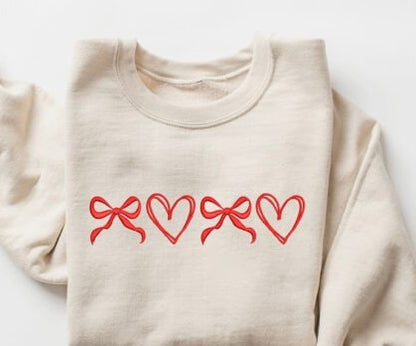COQUETTE HEARTS & BOWS EMBROIDERED CREWNECK - ADULT