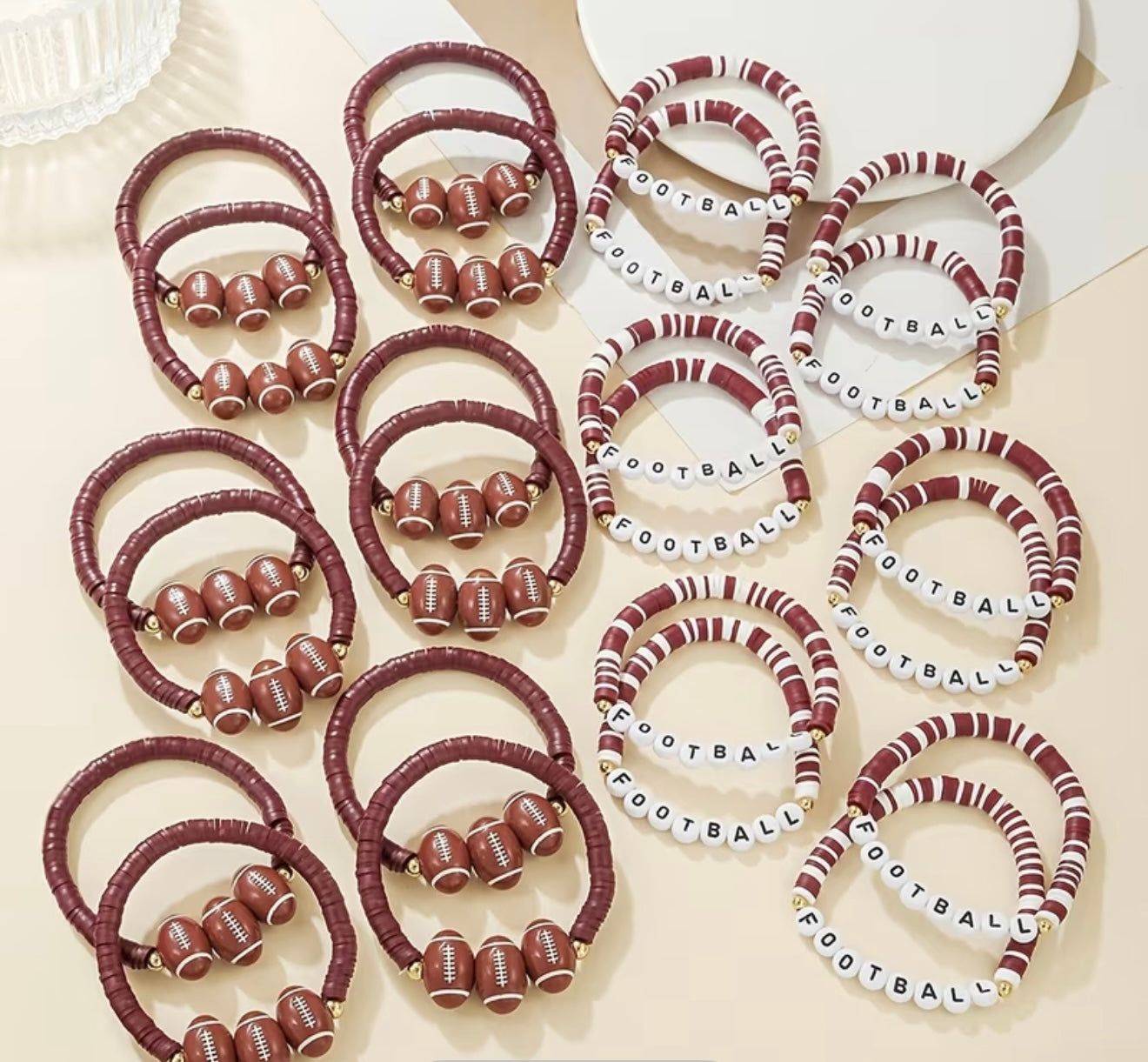 Football Clay Bead Bracelets