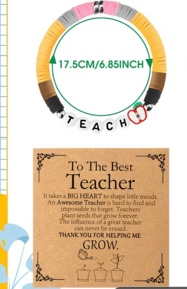 Teach Teacher Resin Beaded Bracelet - Teacher Appreciation