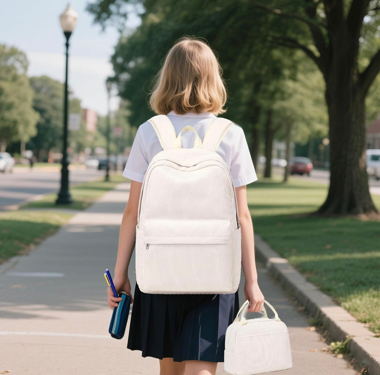 Cream Corduroy 3 Piece Backpack Set