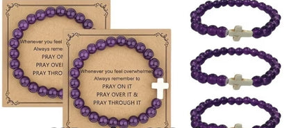 Purple Glass Beaded Stretch Cross Bracelet