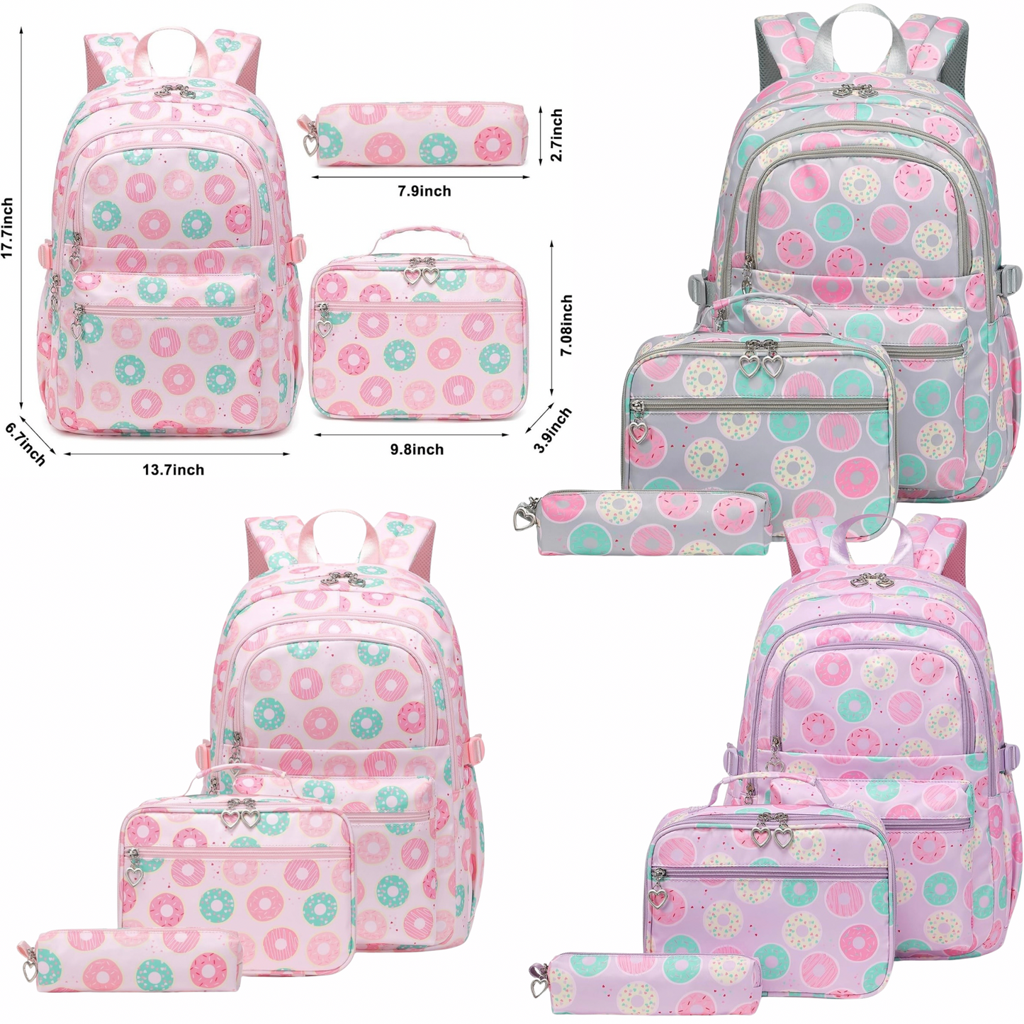 Donut Sprinkle 3 Piece Backpack Set